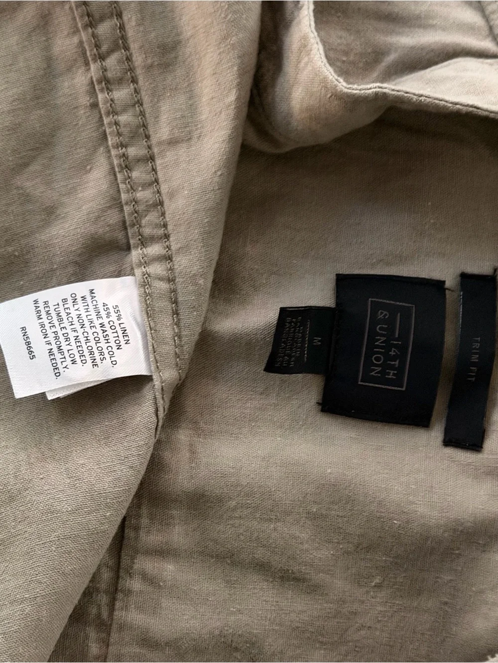 14th & Union Men's Light Beige Band-Collar button up Shirt NWOT